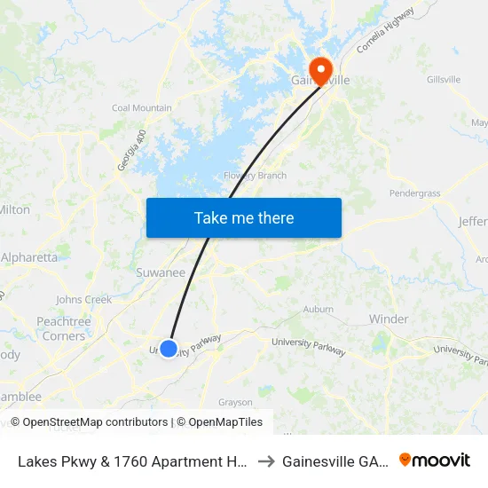 Lakes Pkwy & 1760 Apartment Homes Ib to Gainesville GA USA map