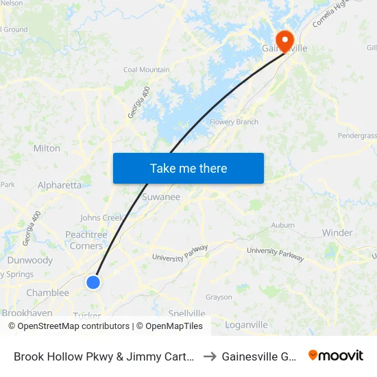 Brook Hollow Pkwy & Jimmy Carter Blvd Ob to Gainesville GA USA map