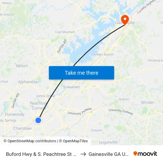 Buford Hwy & S. Peachtree St  Ob to Gainesville GA USA map
