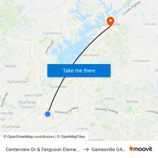 Centerview Dr & Ferguson Elementary Ob to Gainesville GA USA map