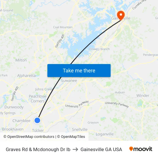 Graves Rd & Mcdonough Dr Ib to Gainesville GA USA map