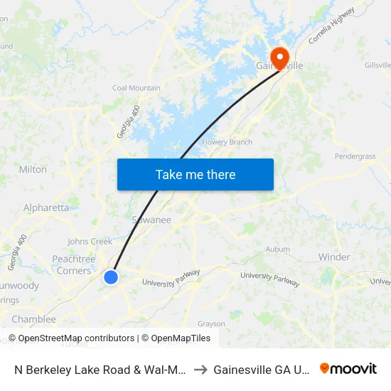 N Berkeley Lake Road & Wal-Mart to Gainesville GA USA map