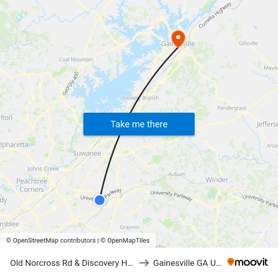 Old Norcross Rd & Discovery Hs Ib to Gainesville GA USA map