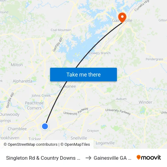 Singleton Rd & Country Downs Dr Ob to Gainesville GA USA map