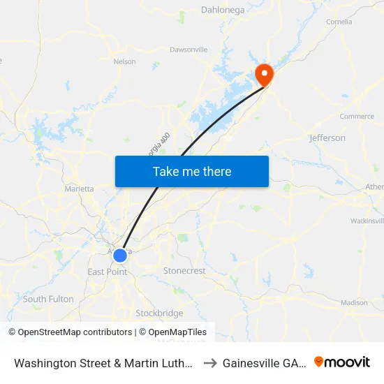 Washington Street & Martin Luther King J to Gainesville GA USA map