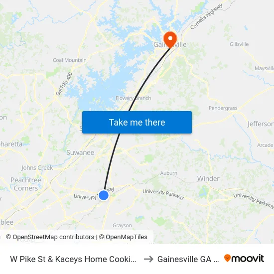 W Pike St & Kaceys Home Cooking Rest to Gainesville GA USA map