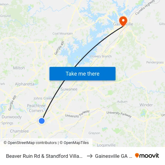 Beaver Ruin Rd & Standford Village Ln Ib to Gainesville GA USA map