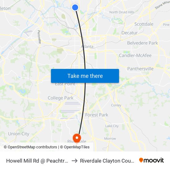 Howell Mill Rd @ Peachtree Battle Av to Riverdale Clayton County GA USA map