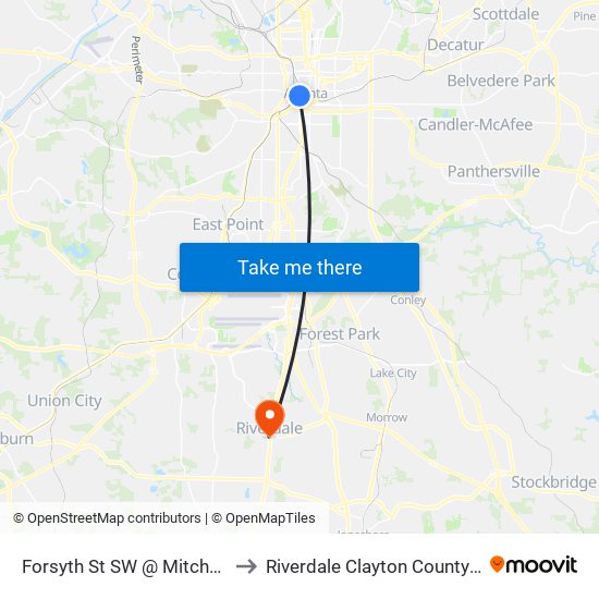 Forsyth St SW @ Mitchell St SW to Riverdale Clayton County GA USA map