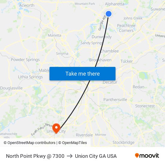 North Point Pkwy @ 7300 to Union City GA USA map