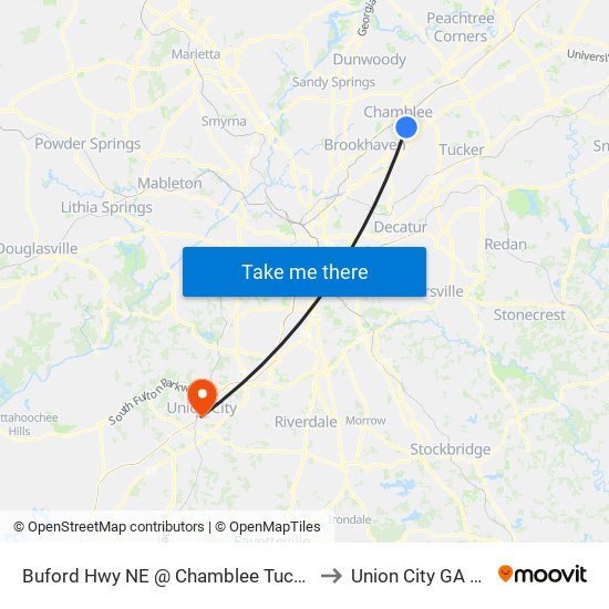 Buford Hwy NE @ Chamblee Tucker Rd to Union City GA USA map