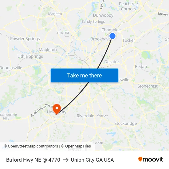 Buford Hwy NE @ 4770 to Union City GA USA map
