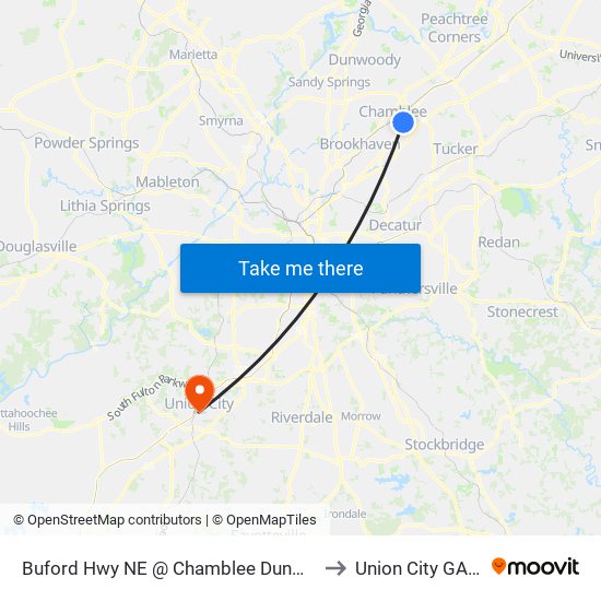 Buford Hwy NE @ Chamblee Dunwoody Rd to Union City GA USA map