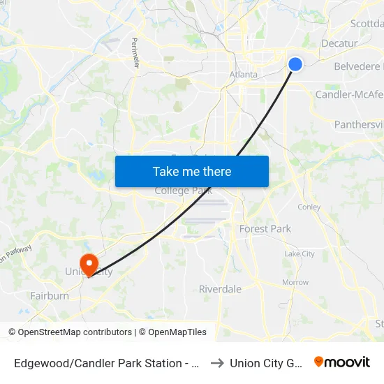 Edgewood/Candler Park Station - South Loop to Union City GA USA map