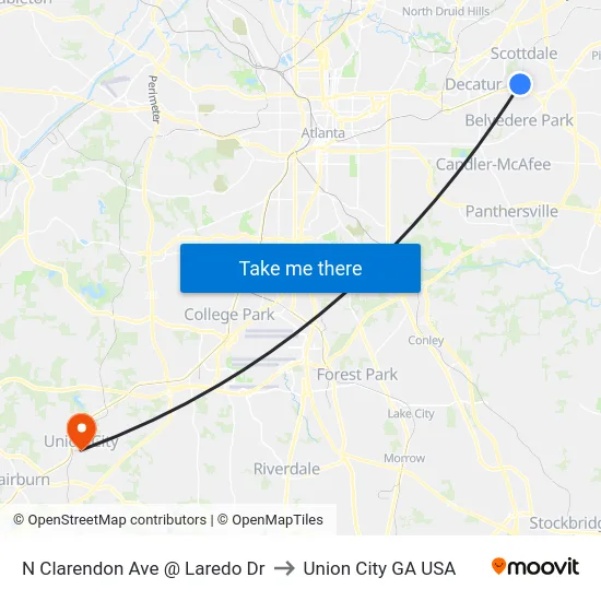 N Clarendon Ave @ Laredo Dr to Union City GA USA map