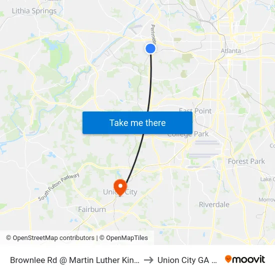 Brownlee Rd @ Martin Luther King J D to Union City GA USA map