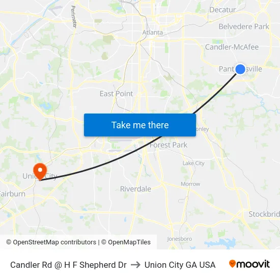 Candler Rd @ H F Shepherd Dr to Union City GA USA map