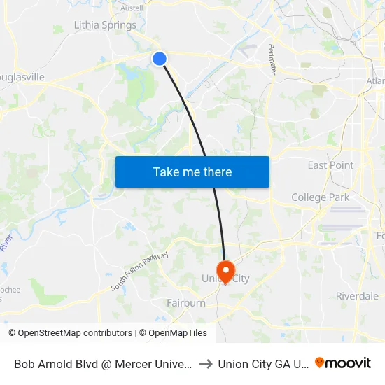 Bob Arnold Blvd @ Mercer University to Union City GA USA map