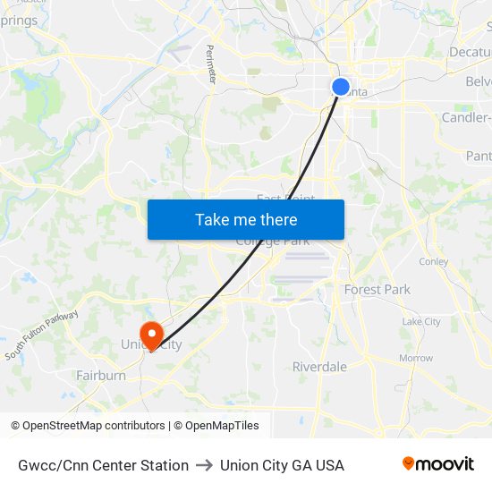 Gwcc/Cnn Center Station to Union City GA USA map