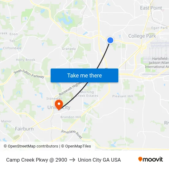 Camp Creek Pkwy @ 2900 to Union City GA USA map
