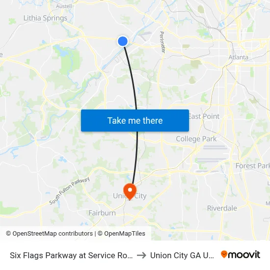 Six Flags Parkway at Service Road to Union City GA USA map