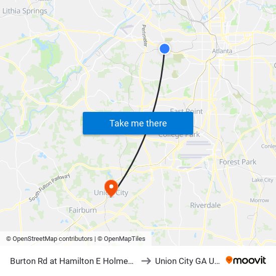 Burton Rd at Hamilton E Holmes Dr to Union City GA USA map