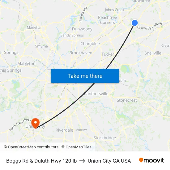 Boggs Rd & Duluth Hwy 120 Ib to Union City GA USA map