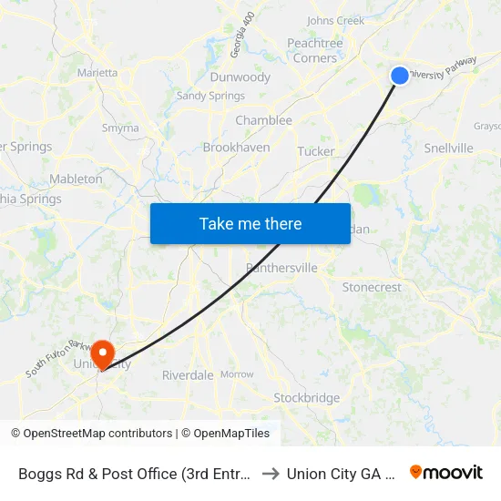 Boggs Rd & Post Office (3rd Entrance) to Union City GA USA map