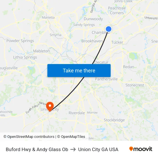 Buford Hwy & Andy Glass Ob to Union City GA USA map
