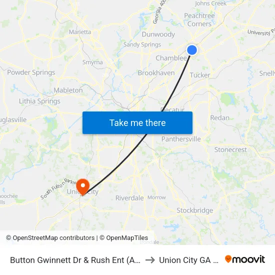 Button Gwinnett Dr & Rush Ent (Across) to Union City GA USA map