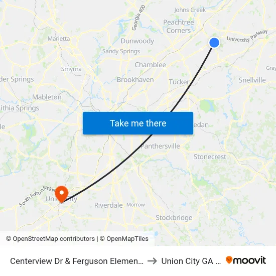 Centerview Dr & Ferguson Elementary Ob to Union City GA USA map