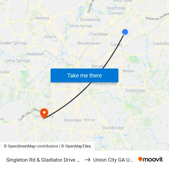 Singleton Rd & Gladiator Drive Ob to Union City GA USA map