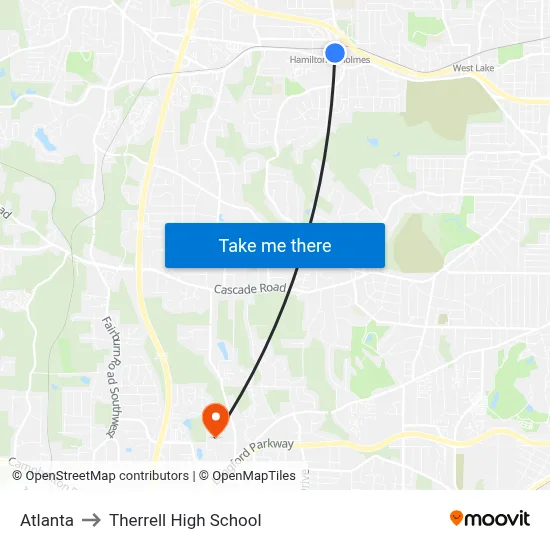 Atlanta to Therrell High School map