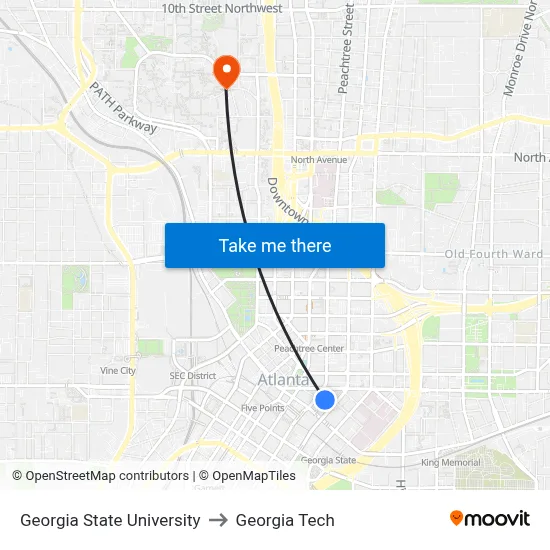 Georgia State University to Georgia Tech map