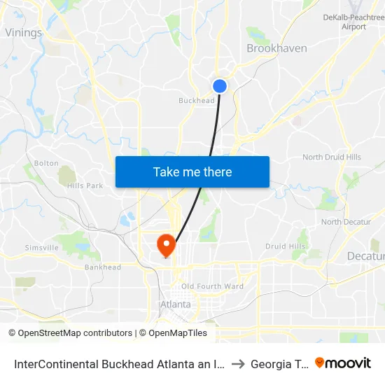 InterContinental Buckhead Atlanta an IHG Hotel to Georgia Tech map