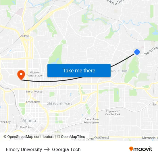Emory University to Georgia Tech map