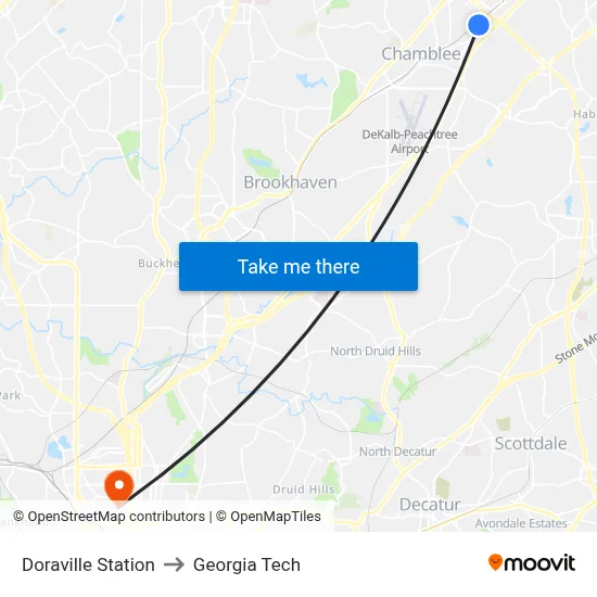 Doraville Station to Georgia Tech map