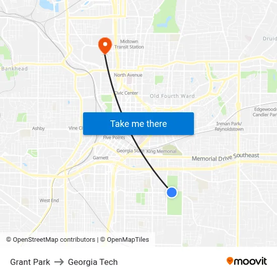 Grant Park to Georgia Tech map