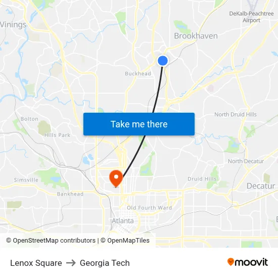 Lenox Square to Georgia Tech map