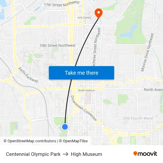 Centennial Olympic Park to High Museum map