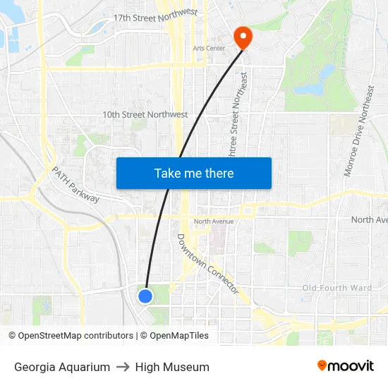 Georgia Aquarium to High Museum map