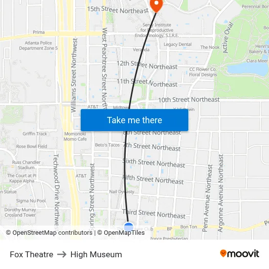Fox Theatre to High Museum map