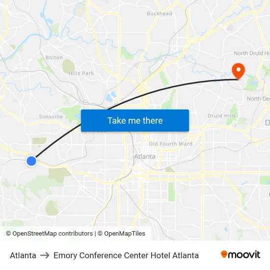 Atlanta to Emory Conference Center Hotel Atlanta map