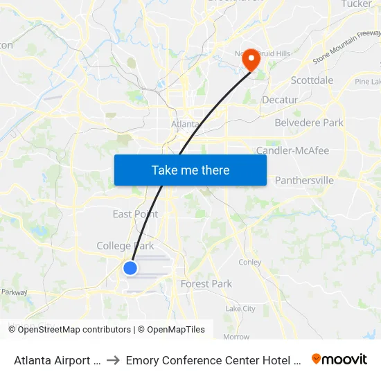 Atlanta Airport ATL to Emory Conference Center Hotel Atlanta map