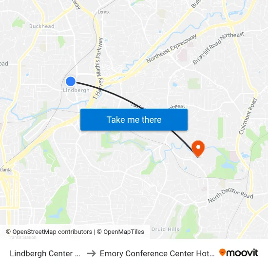 Lindbergh Center Station to Emory Conference Center Hotel Atlanta map