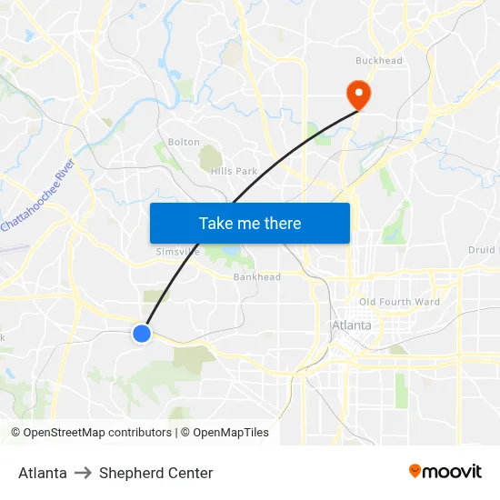 Atlanta to Shepherd Center map