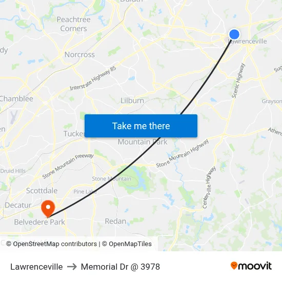 Lawrenceville to Memorial Dr @ 3978 map