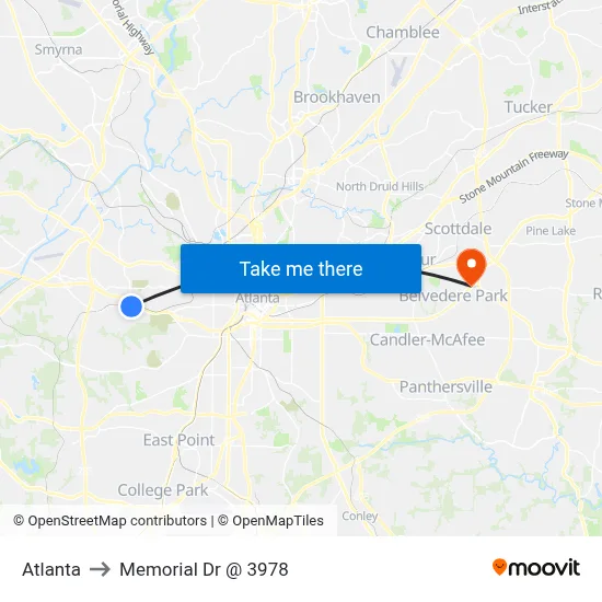 Atlanta to Memorial Dr @ 3978 map