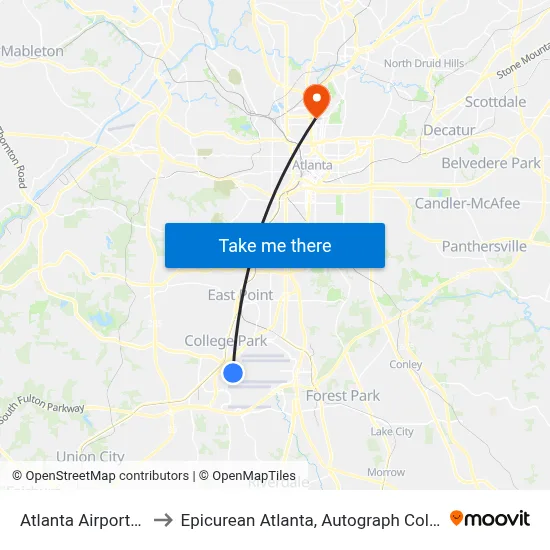 Atlanta Airport ATL to Epicurean Atlanta, Autograph Collection map