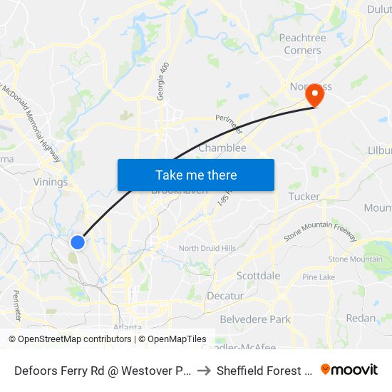 Defoors Ferry Rd @ Westover Plantation Rd to Sheffield Forest GA USA map